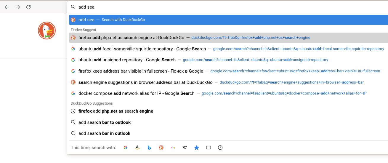 Default search engine suggestions